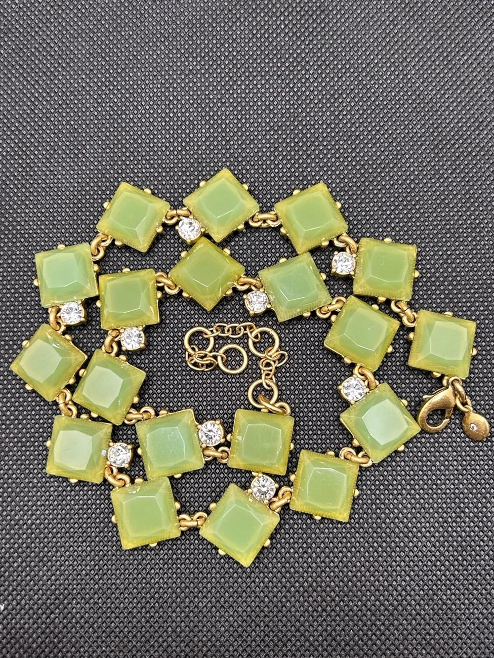 Vintage J. Crew Gold-Tone adjustable Choker Jade Stones Rhinestone Necklace